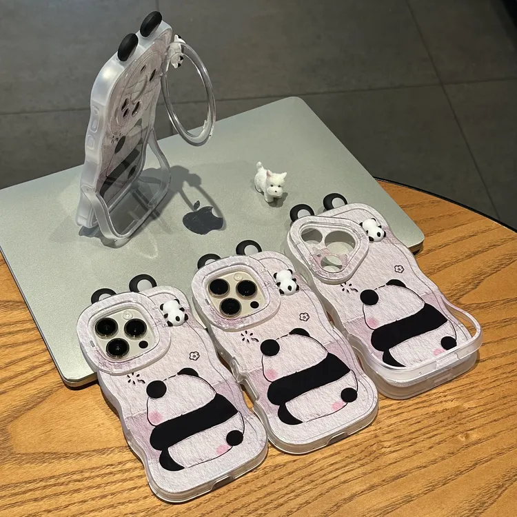 欧克里里油画熊猫背影耳朵公仔适用苹果16手机壳华为oppo小米vivo