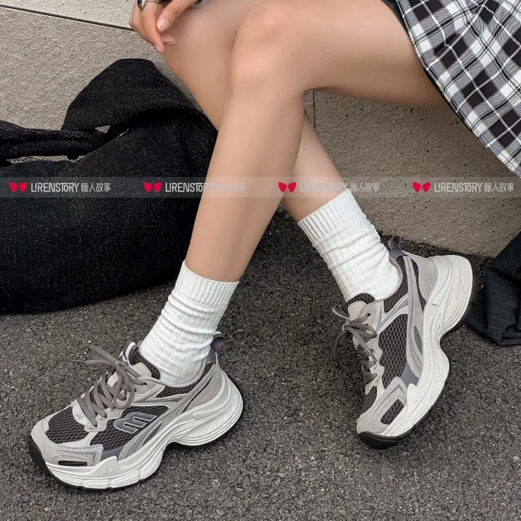 厚底加绒增高老爹鞋复古拼色舒适保暖冬季休闲运动女鞋