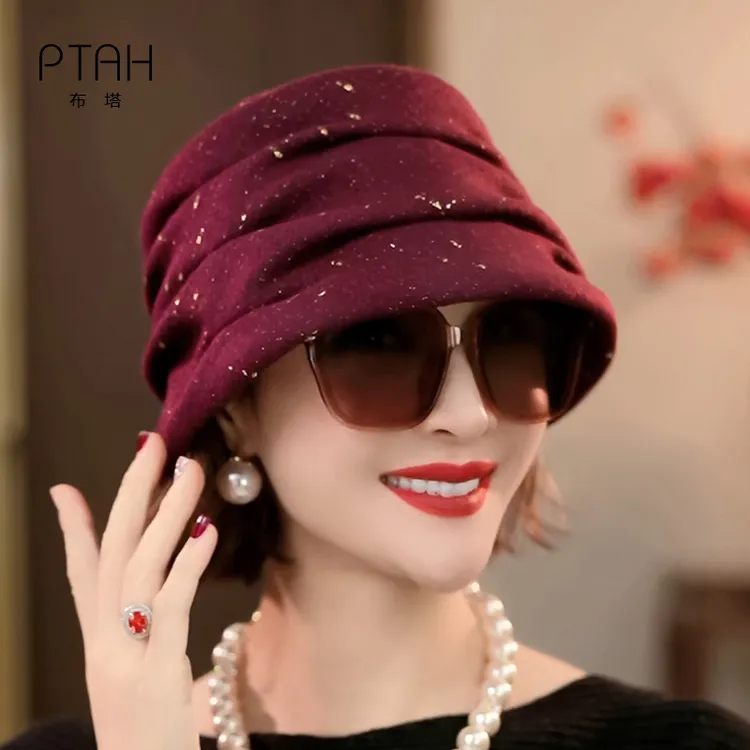 【香妃帽】绵羊毛渔夫帽秋冬盆帽羊毛呢复古帽子遮白发女秋冬0766