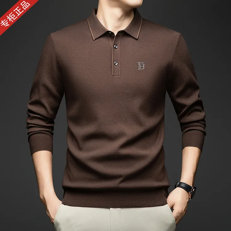 专柜正品欧洲站英伦巴家新款长袖T恤POLO纯色刺绣翻领针织羊绒衫