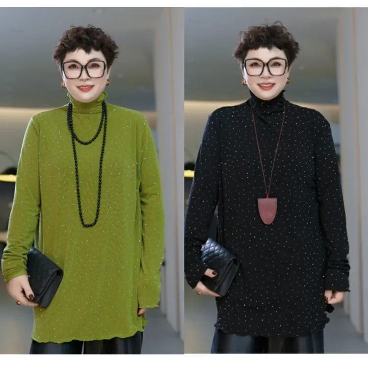 【薄荷暗礁】2025冬季新款设计感亮闪闪高领显瘦打底衫