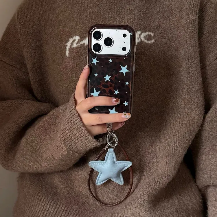 适用ins韩风豹纹星星挂件手绳苹果17promax手机壳16151413女16pro