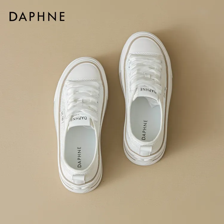 达芙妮松糕厚底帆布鞋女鞋薄款夏季显脚小网面鞋透气百搭休闲板鞋