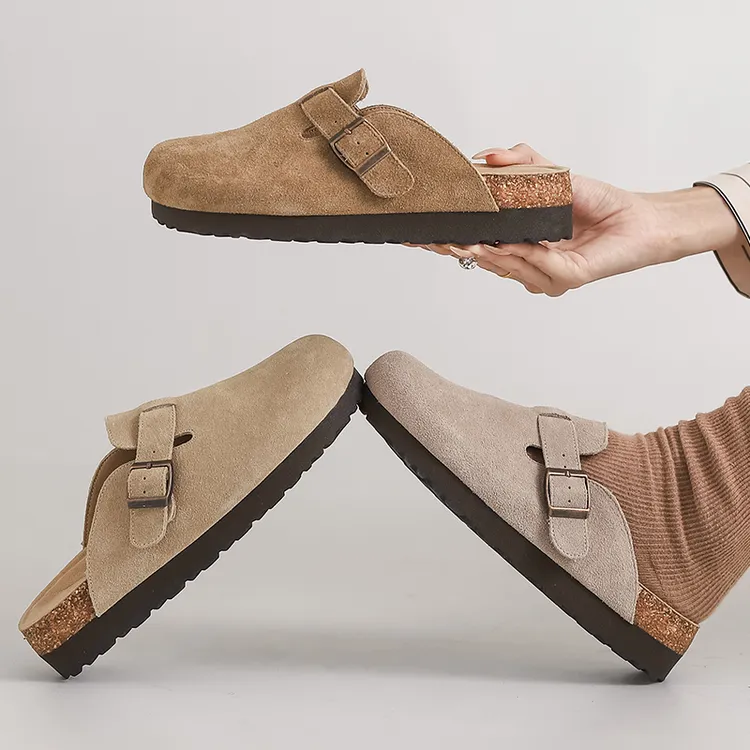 牛皮真皮踩屎感勃肯鞋男女同款拖鞋女鞋外穿轻奢2025年秋半包拖鞋