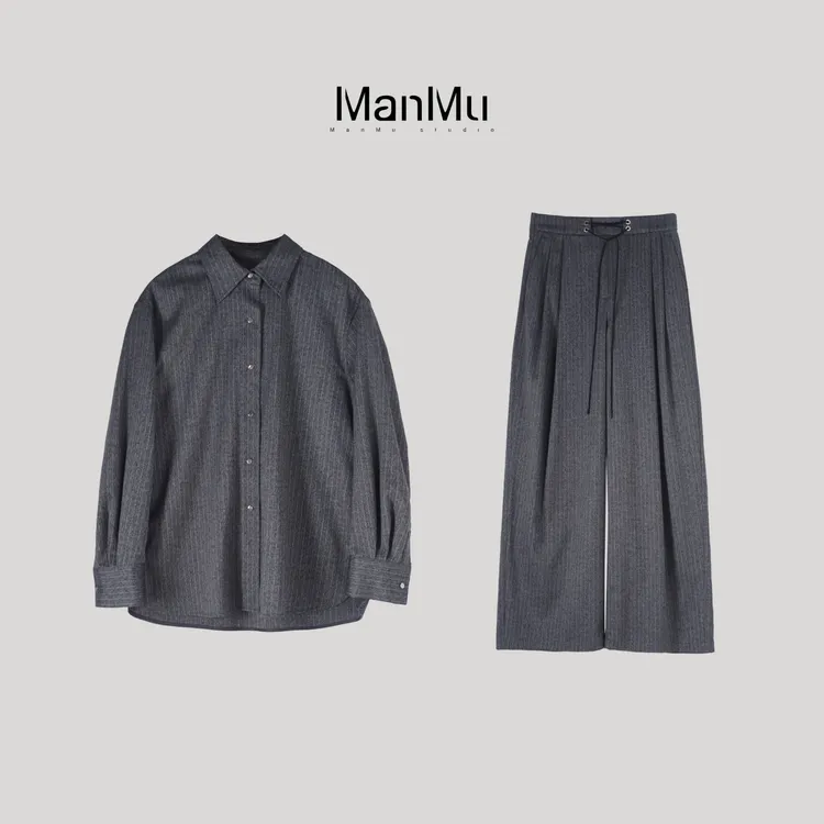 满目ManMu 【张琪专属】高级定制秋冬时尚百搭羊毛灰色套装350598