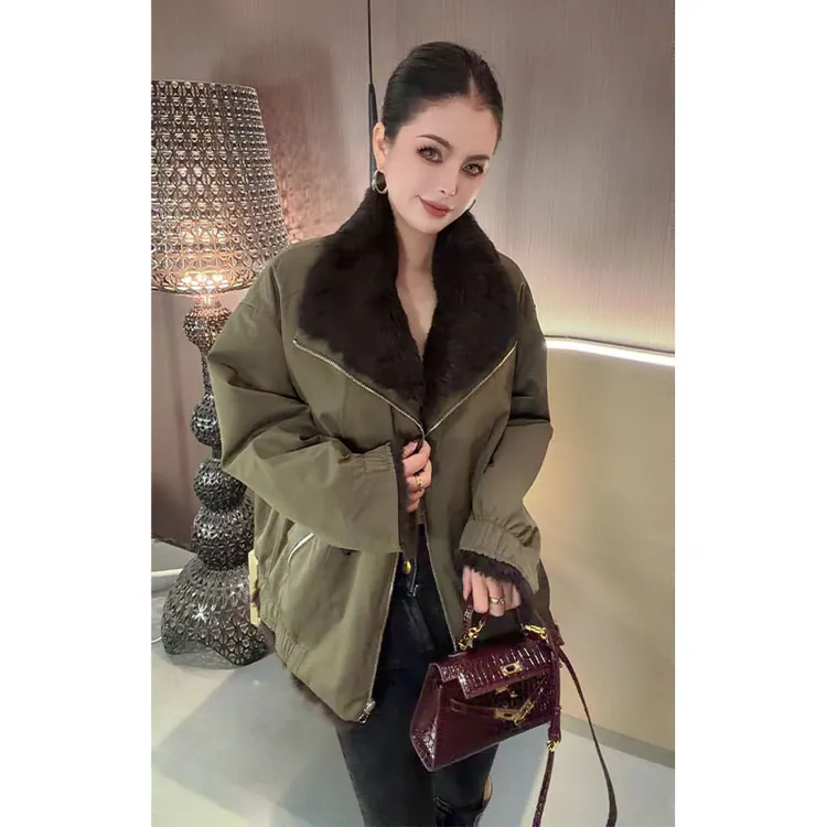 （两面可穿）兔毛毛拼接派克服外套WT31192