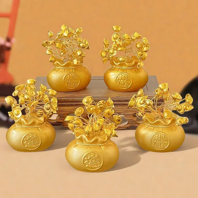 铜合金12生肖发财树钱袋摆件