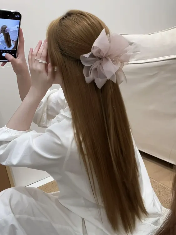 蓬松感飘逸网纱蝴蝶结抓夹饱满后脑勺鲨鱼夹布艺发抓盘发夹子发饰