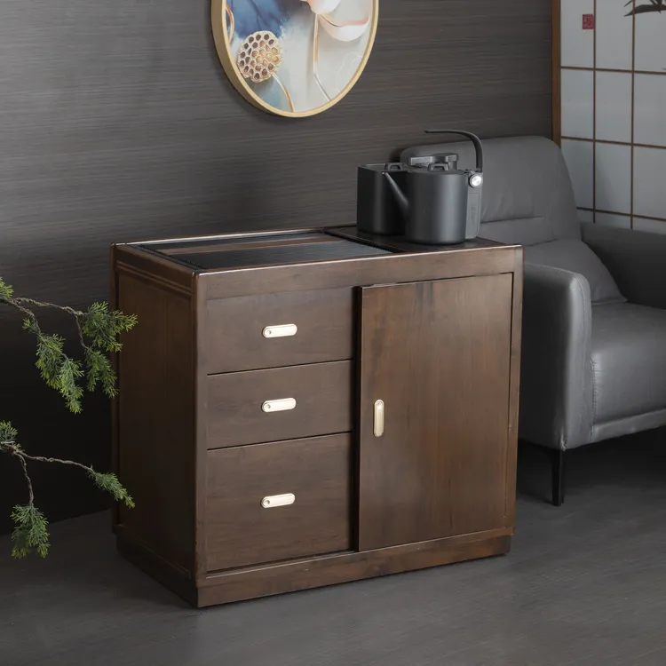 乌檀木茶水柜烧水壶一体家用实木泡茶台客厅移动茶桌置物架边柜