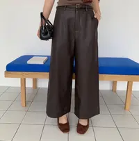 休闲皮裤秋季显瘦直筒裤纯色#0918