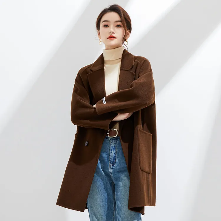 秋冬新款纯羊毛双面绒呢子大衣女中长款宽松大码韩版毛呢外套