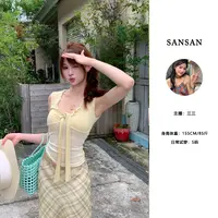 【三三】（夏日汽水）夏季新款黄色韩系缤纷拼接飘带无袖背心吊带
