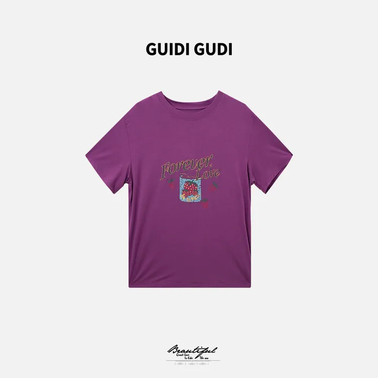 GUIDI GUDI【草莓罐头】黄加蓝气质卡通字母短袖T恤