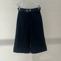 休闲裤-135B304003高腰直筒时尚挽边七分裤