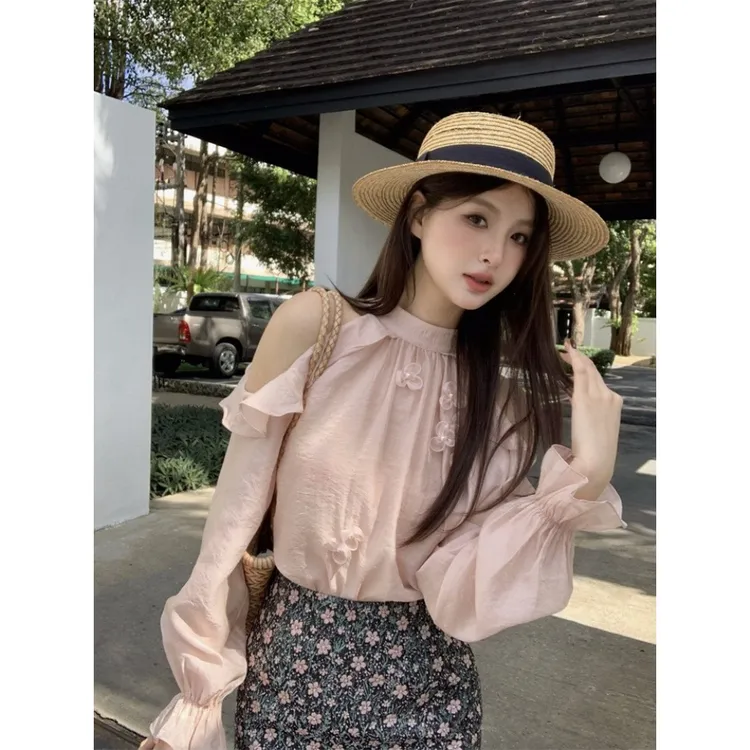 时尚2025n春夏季新款韩版百搭气质花朵雪纺长袖衬衫女上衣女89200