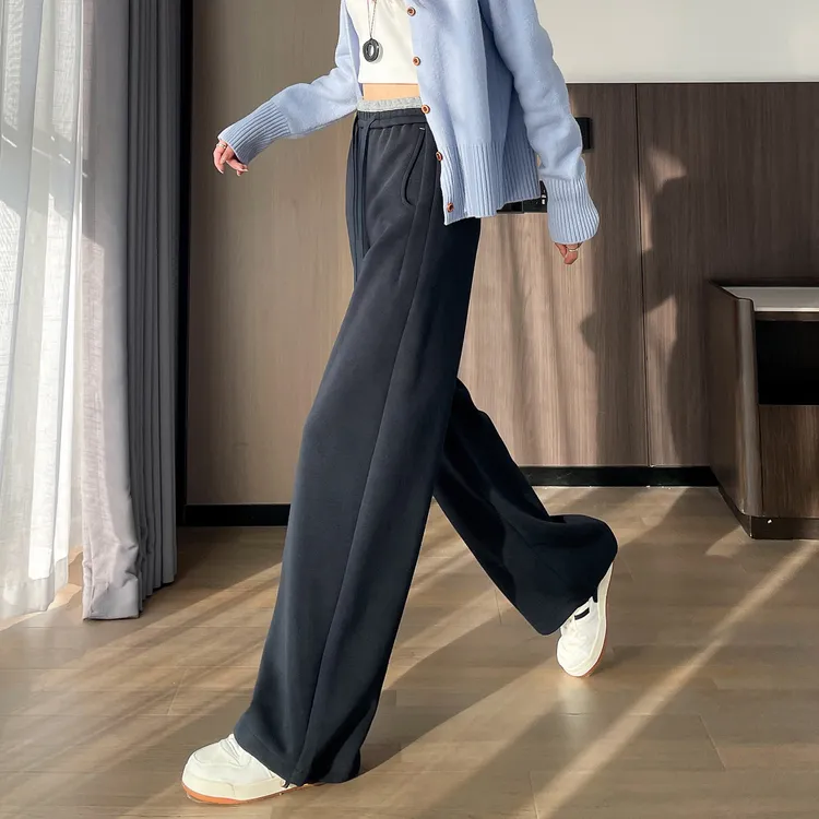 加绒窄版阔腿裤女秋冬季2025新款高腰宽松直筒裤垂感显瘦拖地裤子