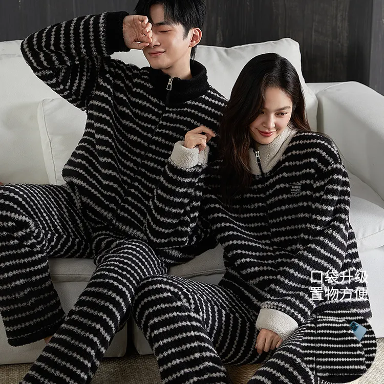 蓬蓬绒情侣睡衣女秋冬季保暖珊瑚绒青年男士家居服休闲可外穿套装