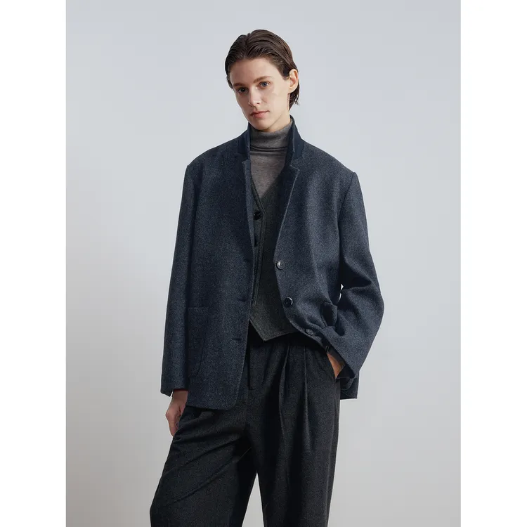 华吉言/HUAJIYAN【海王星】羊毛混纺平驳领直身西装外套