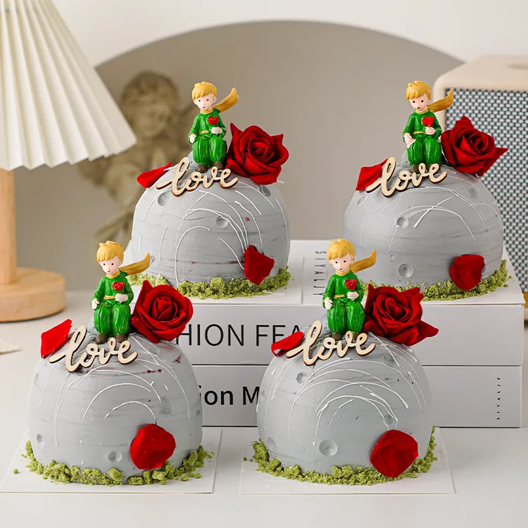 浪漫七夕情人节蛋糕装饰玫瑰小王子摆件情侣告白love甜品插件插牌