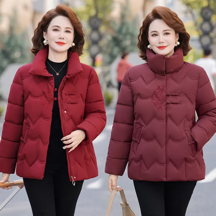 冬季保暖绣花羽绒棉服棉衣短款棉袄中老年女装老年妈妈装奶奶