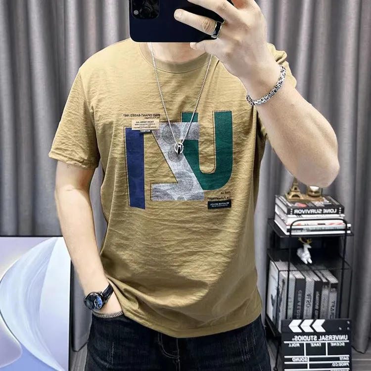 高档新款时尚印花圆领短袖T恤男士夏季潮流百搭半袖体恤男装6811