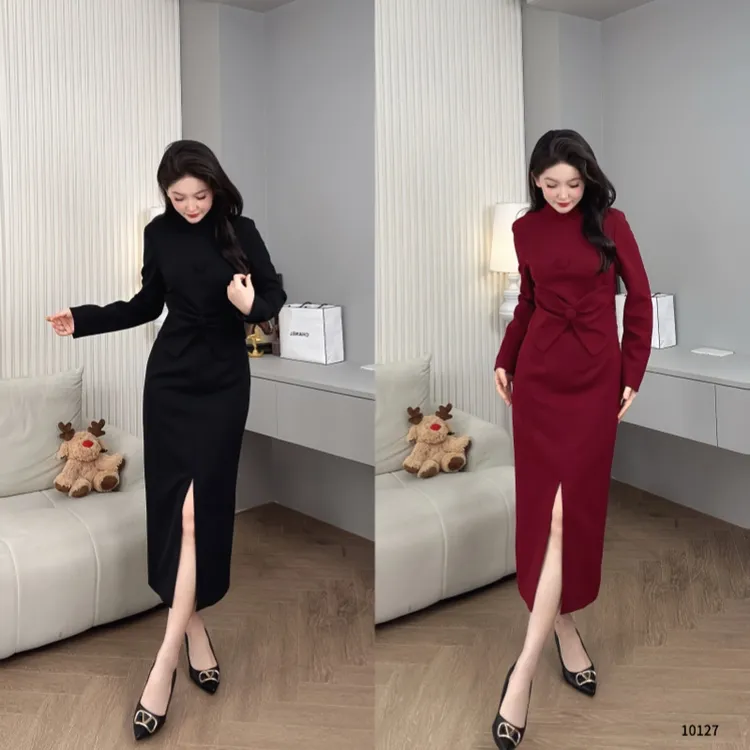 Saeda品牌女装收腰开叉显瘦高级显气质礼服裙YF10127