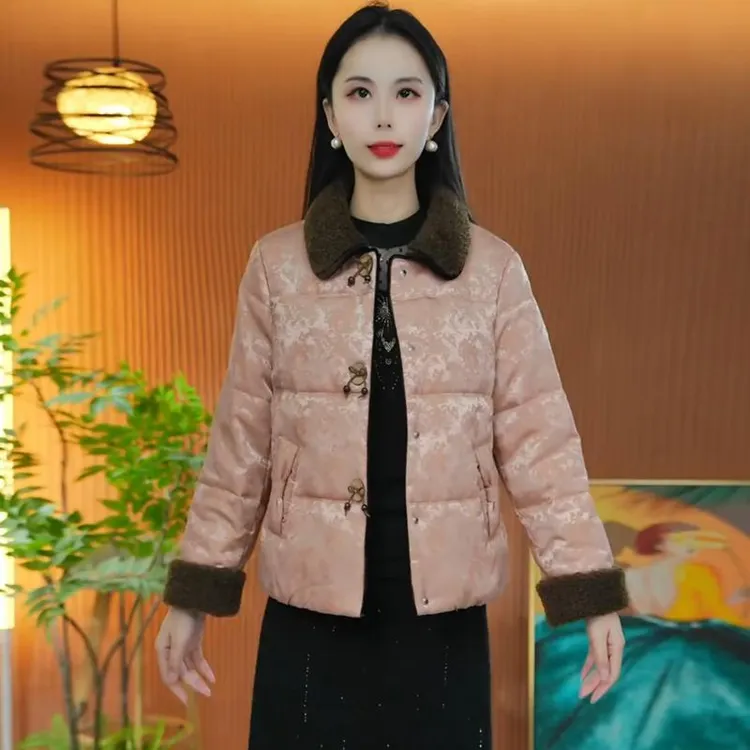 新中式棉衣秋冬季新款时尚气质短款提花加厚保暖国风妈妈加厚棉服