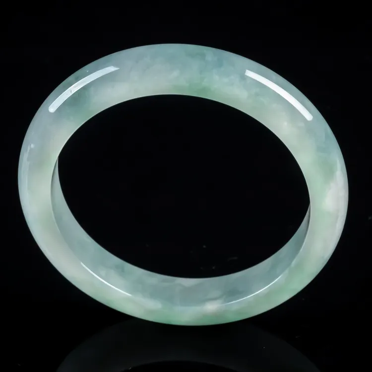 59圈口天然缅甸a货翡翠冰糯种浅绿飘花正圈手镯59.96克