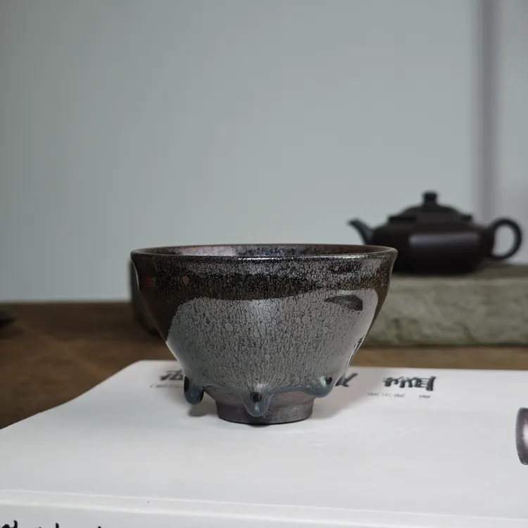 柴烧建盏主人杯吴兴乾手纯作高端陶瓷杯送礼茶盏油滴束口盏77015