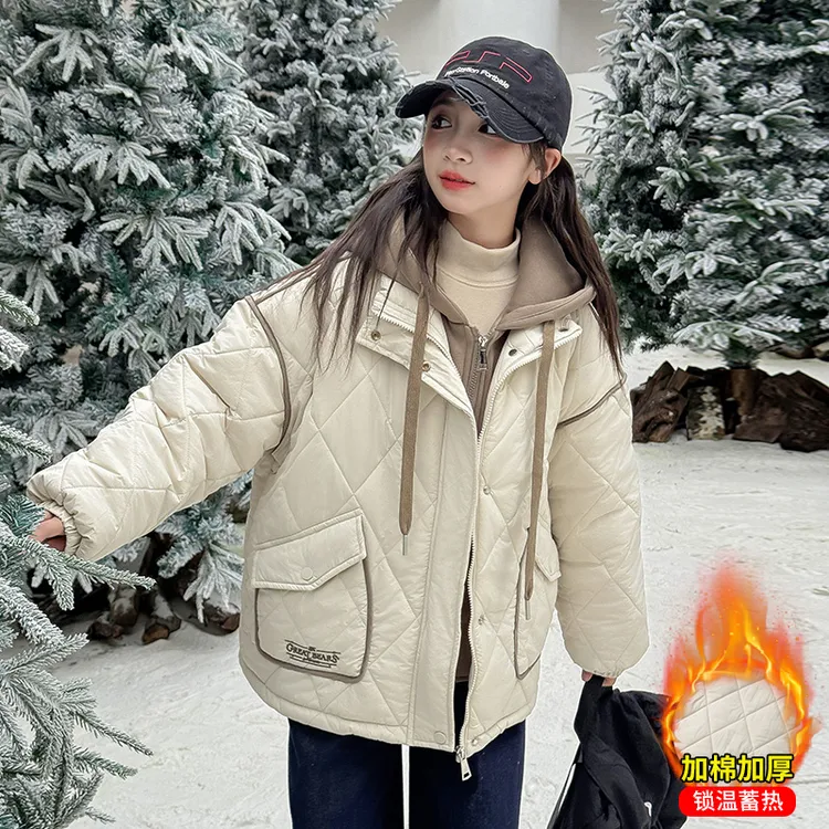 女童棉服外套秋冬款2025新款洋气中大儿童冬季夹棉加厚假两件棉衣