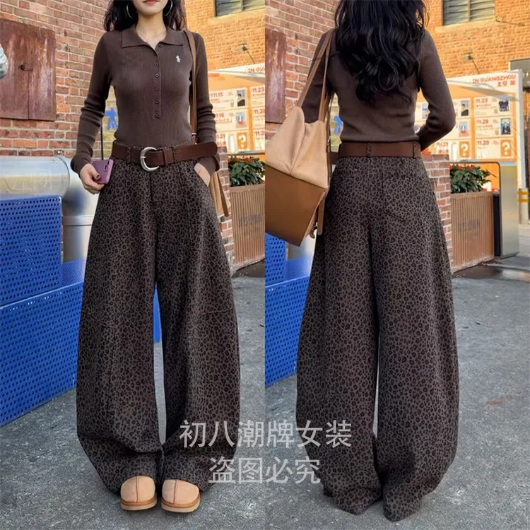 51119加绒保暖保温呢料休闲裤2025年冬季新款高街个性结构长裤女