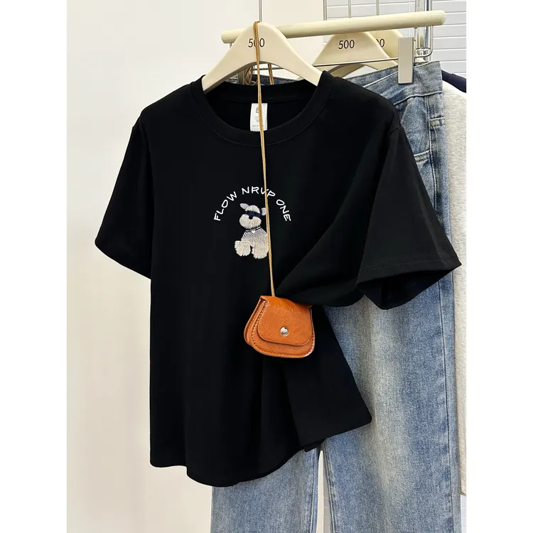 正肩短袖t恤女夏季新款大码微胖mm显瘦遮肉通勤百搭圆领半袖上衣