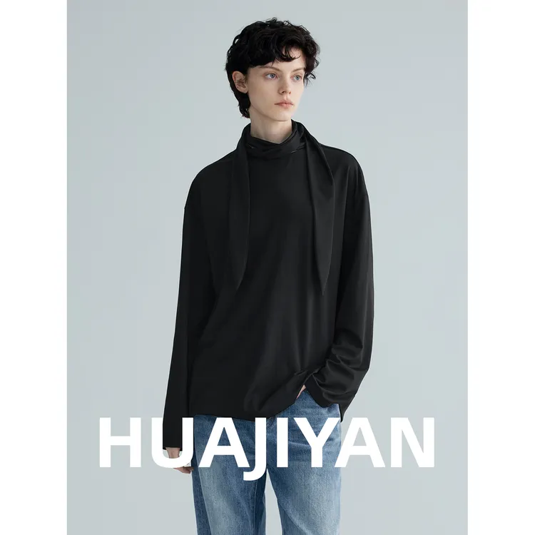 华吉言/HUAJIYAN【垂影】桑蚕丝天丝混纺设计感飘带领长袖上衣
