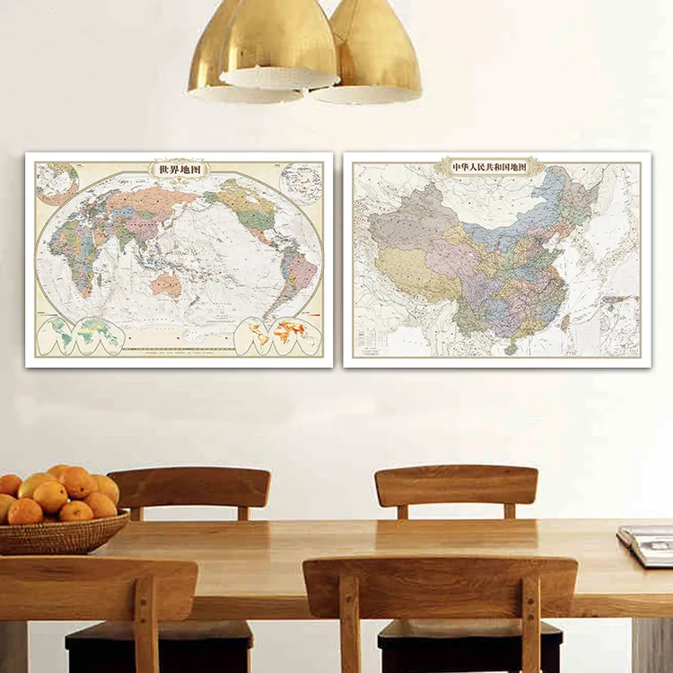 仿古风 水墨风 中国地图世界地图装饰地图 山水画 中国风中式美学