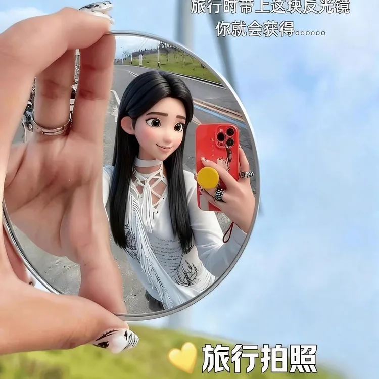 反光镜旅行拍照出片小圆镜凸面随身手持拍照小镜子圆形自拍吧唧