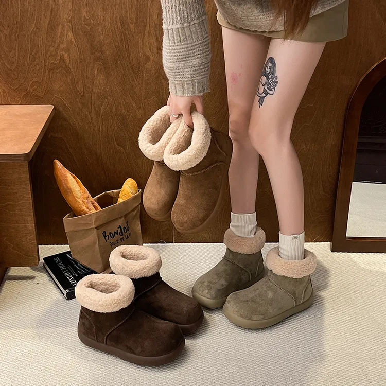 丑萌大头雪地靴女2025秋冬新款小土豆毛毛短靴厚底加绒加厚大棉鞋