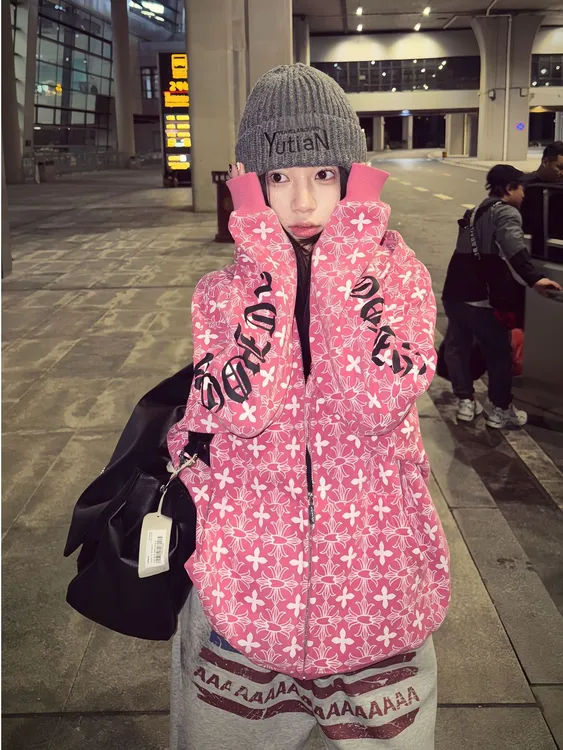 【婉如新生】美式哥特风十字架连帽卫衣女秋冬新款高级感拉链外套