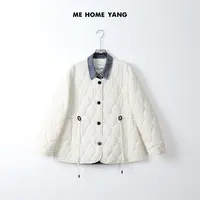 ME【沙漏假两件】双线沙漏绗棉格纹白色收腰显瘦百搭棉服MEQA3058