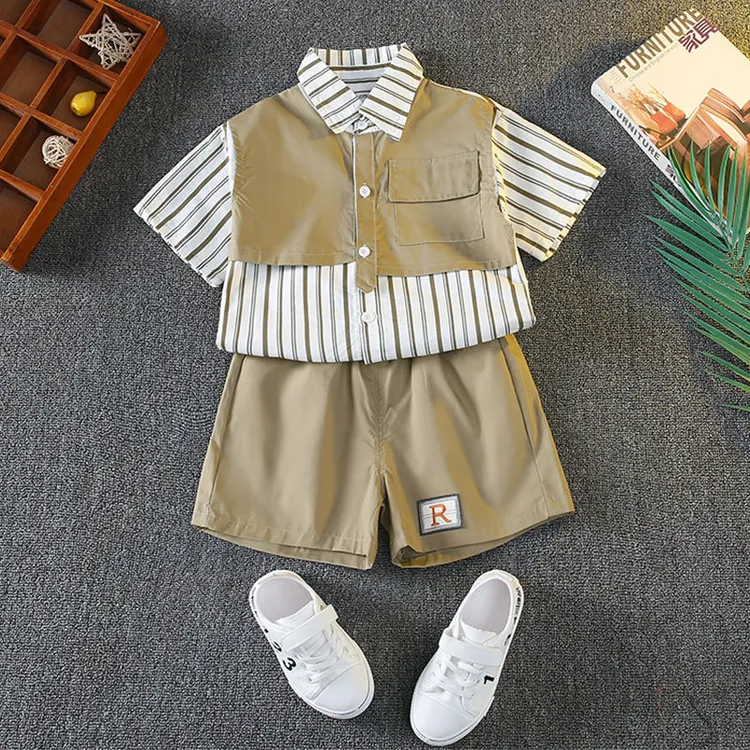 男童衬衫夏季短袖套装洋气新款儿童夏装两件套衬衫宝宝潮款