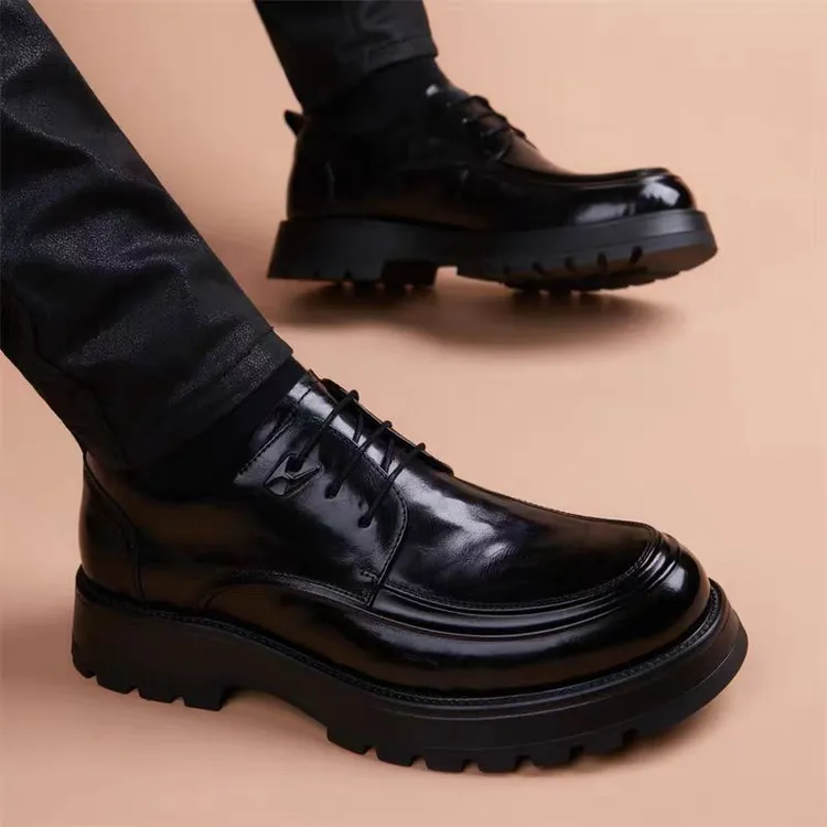 头层牛皮厚底高端休闲皮鞋男英伦春秋季新款商务正装结婚新郎鞋男