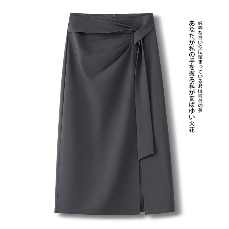 拉夏贝尔纯色西装开叉半身裙夏季2025新款蝴蝶结设计感气质a字裙