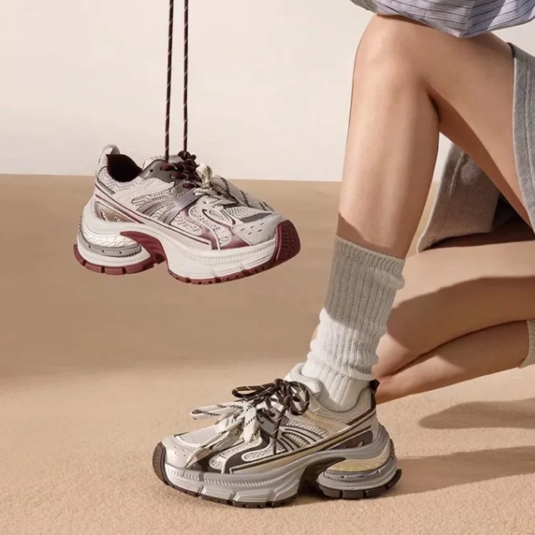 千百度厚底老爹鞋女款2025春秋新款增高网面鞋A25118983