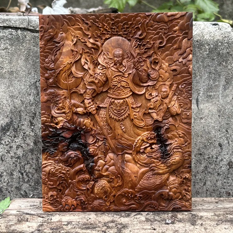 雷击枣木北极四圣摆件