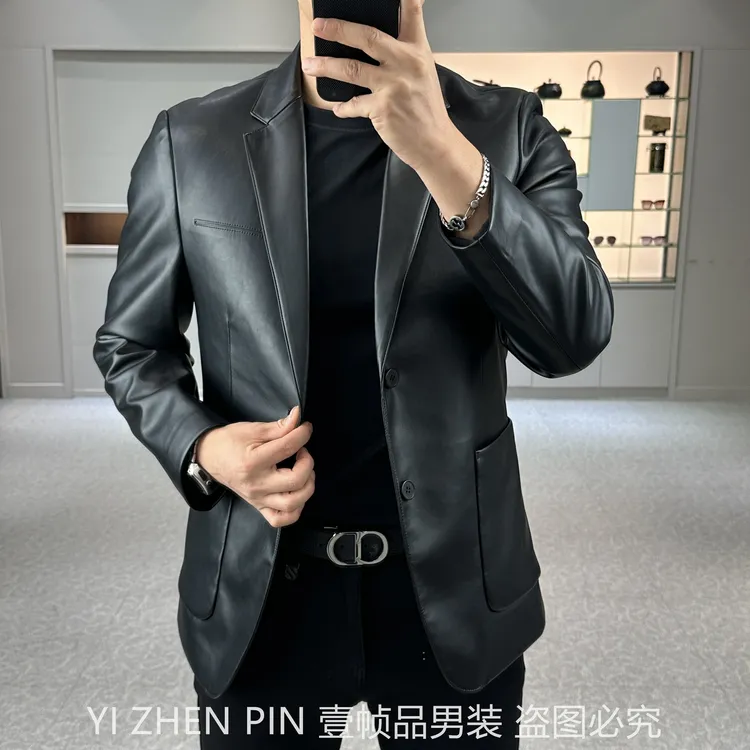 【壹帧品】高端皮羽绒服外套保暖帅气轻奢商务时尚百搭修身男士西装