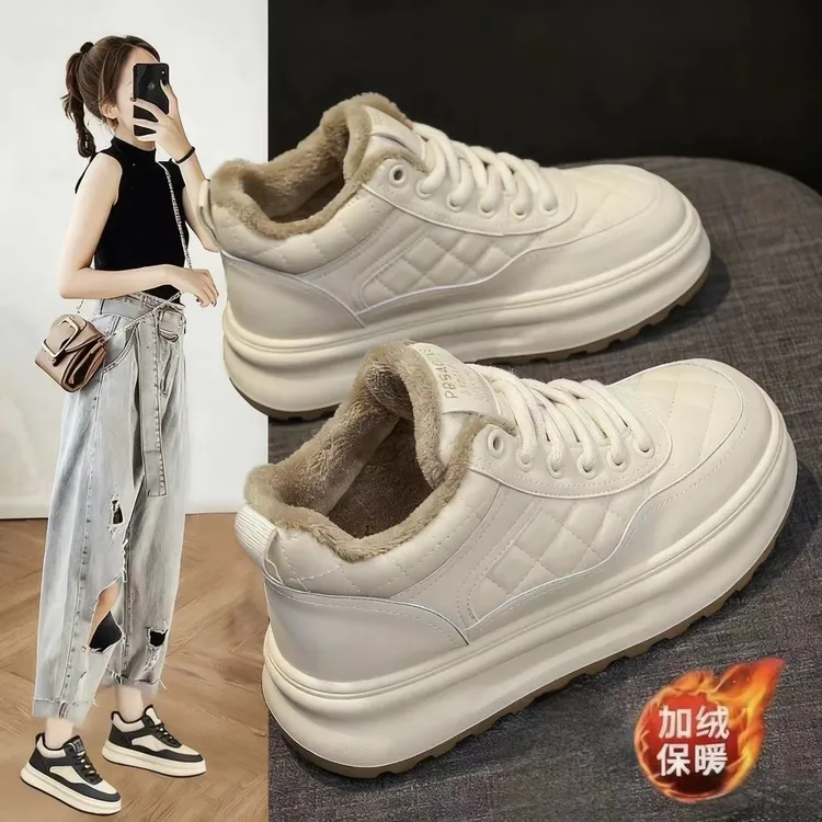 2025冬季新款棉鞋女鞋加绒小白鞋运动鞋高帮板鞋休闲时尚女鞋