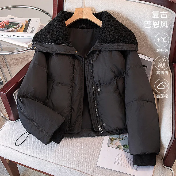 丝柏舍2025冬装新款女装时尚90绒翻领抽绳短款羽绒服S54B2487Y