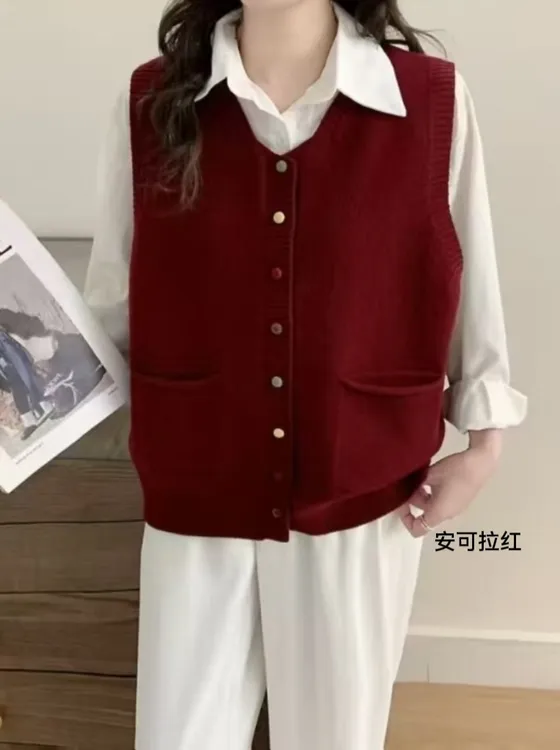 18款彩扣口袋春秋款针织马甲-TM