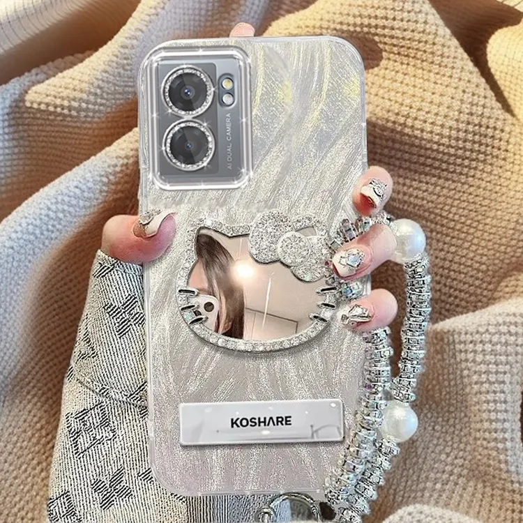 自带镜头膜真我V23手机壳5G镶钻kt猫镜子RMX3571全包realmev23i羽