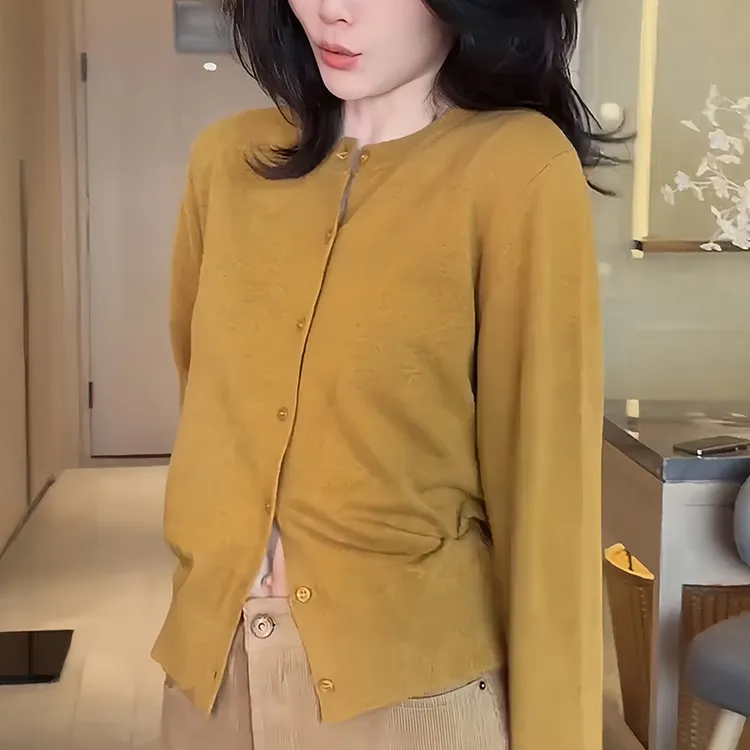 薄款超好看针织衫女2025新款夏季黄色针织开衫外套防晒空调衫上衣