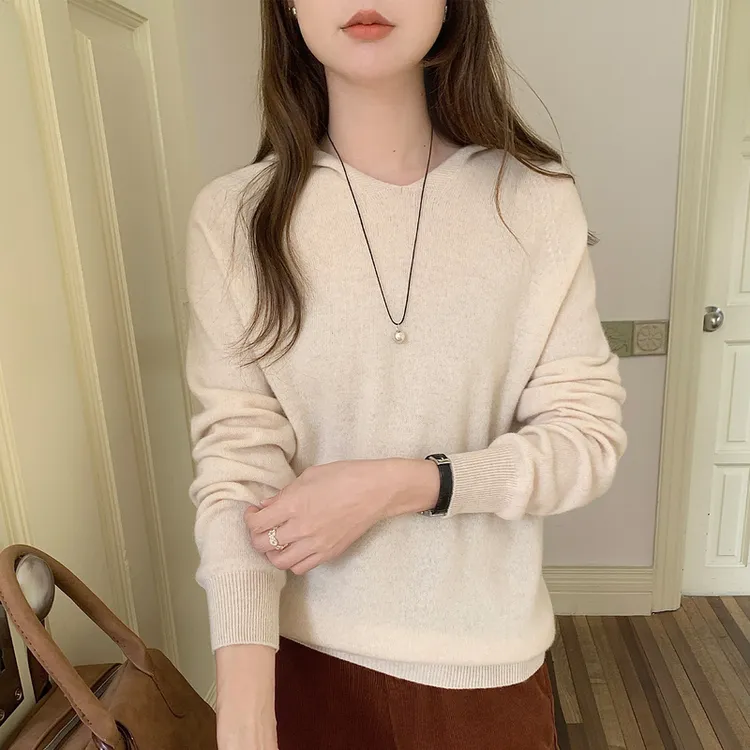 纯色无缝毛衣女连帽上衣薄款衫针织秋冬打底衫时尚羊毛衫休闲新款
